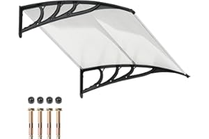 Toolsempire Window Awning Door Canopy, 48" x 40" Door Awnings Exterior with UPF50+ Sun Rain Snow Protection & Hallow Polycarbonate Sheet, Outdoor Front Door Entrance Canopy (Black)