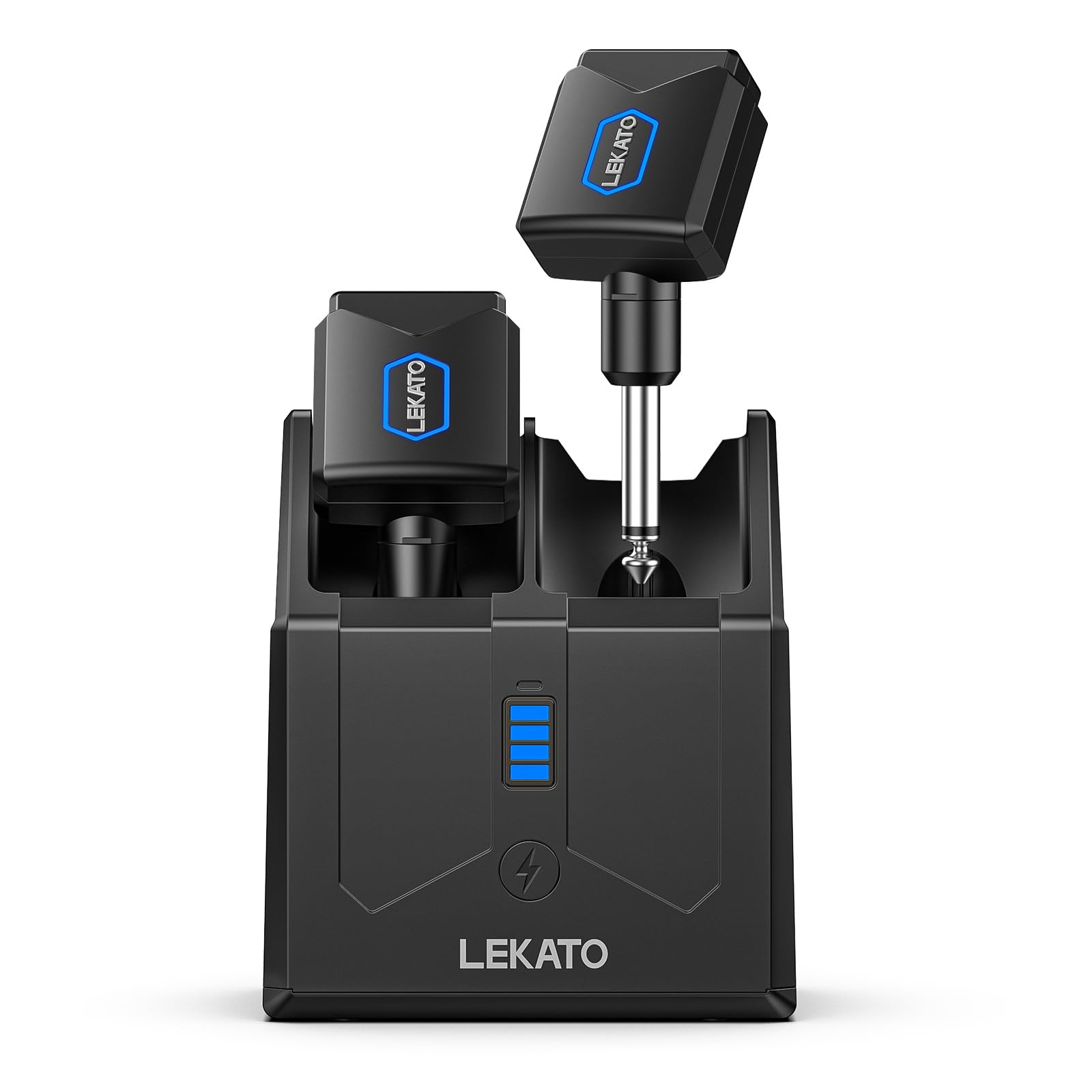 Drahtloses Gitarrensystem, LEKATO 5.8GHz drahtloser Gitarrensender-Empfänger mit Ladebox 4 Kanal für Gitarre, Bass, elektrische Instrumente 9