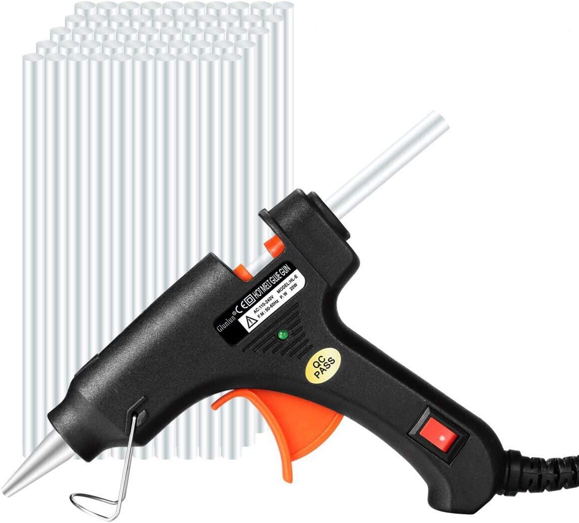 Glunlun Mini Hot Melt Glue Gun with 55pcs Glue Sticks High Temperature Melting Glue Gun Kit Flexible Trigger for DIY Small Craft Projects&Sealing and Quick Repairs(20-watt, Black)