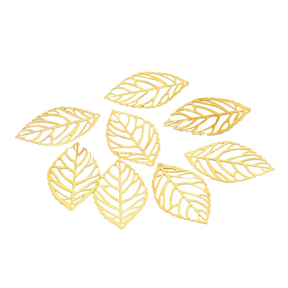 VORCOOL 100Pcs Hollow Leaf Charms Pendants Metal Antique Filigree Leaves Slice Craft Beads Embellishments for Necklace Bracelet Hairpins DIY Jewelry Making Golden