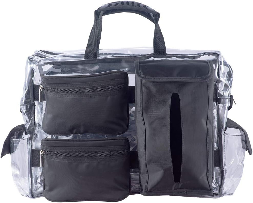 KIOTA - Clear Makeup Bag, Cosmetic Organizer Case with Shoulder Strap, Clear Tote bag with Detachable Compartments Pockets (Clear/Black)