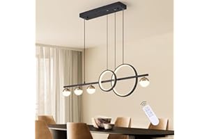 ORANOOR Modern Black Gold Chandeliers for Dining Room, Dimmable LED Chandelier Linear Pendant Light for Kitchen Island, 39in Globe Haning Pendant Chandelier Lighitng with Remote (2 Rings, 3000lm)