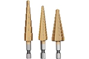 CHENJIN Imperial Step Drill Bit Set (3 Sizes) with Cloth Bag and Hex Shank Pagoda Sheet Metal Hole Drilling and Cutting