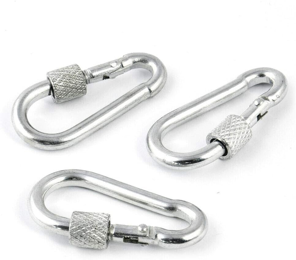 10 pcs Steel Spring snap Hook Carabiner galvanised 6 x 60mm with Screw Lock, #03 - 6 Mm, #02 - 10 pcs