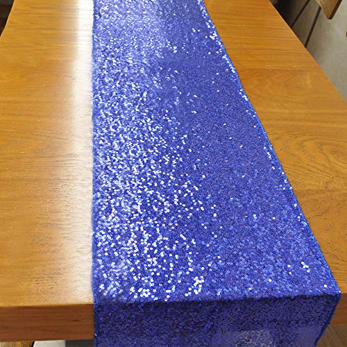 BLUETOP Wedding Table Runner Blue 12 x 72 Inch Glitter Sequin Party Runner Shiny Sparkling Dining Tablecloth for Birthday Prom Banquet Ceremony Home Supplies and Decorations