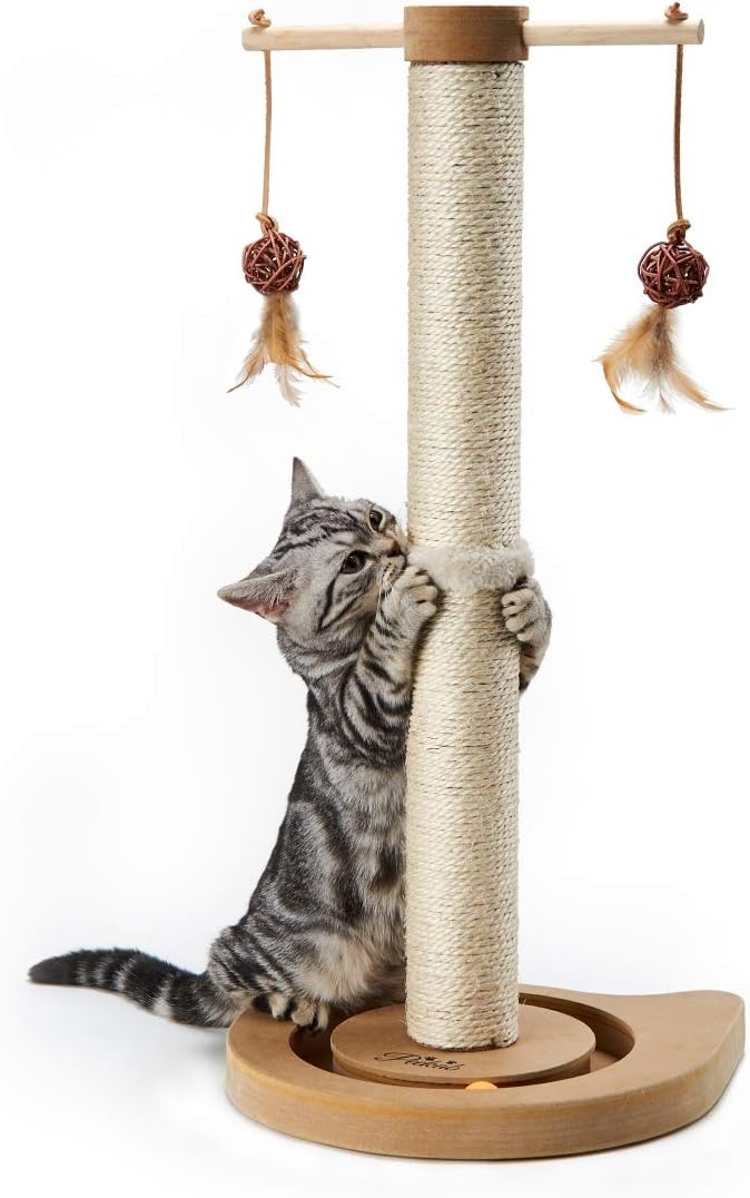 PEEKAB Cat Scratching Post Kitten Sisal Scratcher Tree Cat Tracking Interactive Toys 25 inches