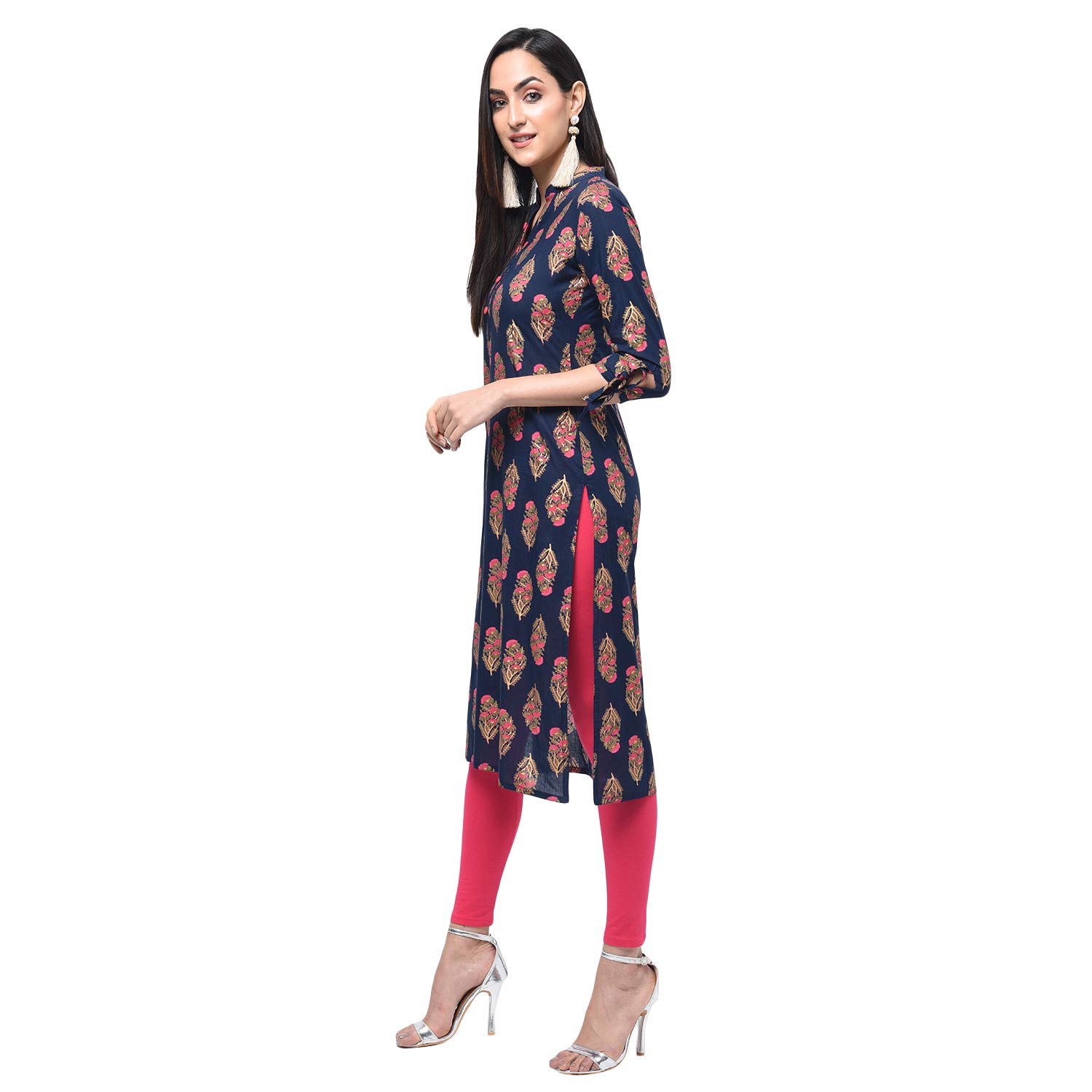 gulmohar jaipur women's straight cotton kurta (blue)