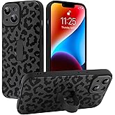 MOWIME Compatible with iPhone 14 Case with Finger Strap, Cheetah Print Shockproof Soft TPU Protective Cover for Women Girls, Slim Anti Scratch Case for iPhone 14 6.1 Inch, Black
