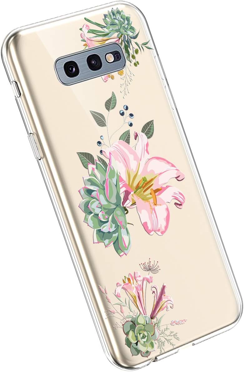 YSIMEE Compatible with Case Samsung Galaxy S10e,Exquisite Silicone Beautiful Flowers Painted Transparent Thin Lightweight TPU Soft Shockproof Rubber Gel Crystal Bumper Case,Pink Lily