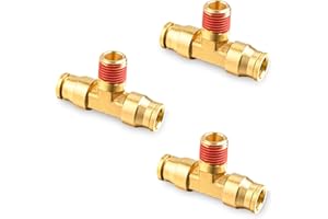 ANRIWT 3/8" Brass Push to Connect Fittings, 3/8 Inch OD Tube x 1/4" NPT DOT Air Fittings Tee Union Air Brake Line Fittings Brake Connector for Truck Trailers Industry Air System (3PCS)