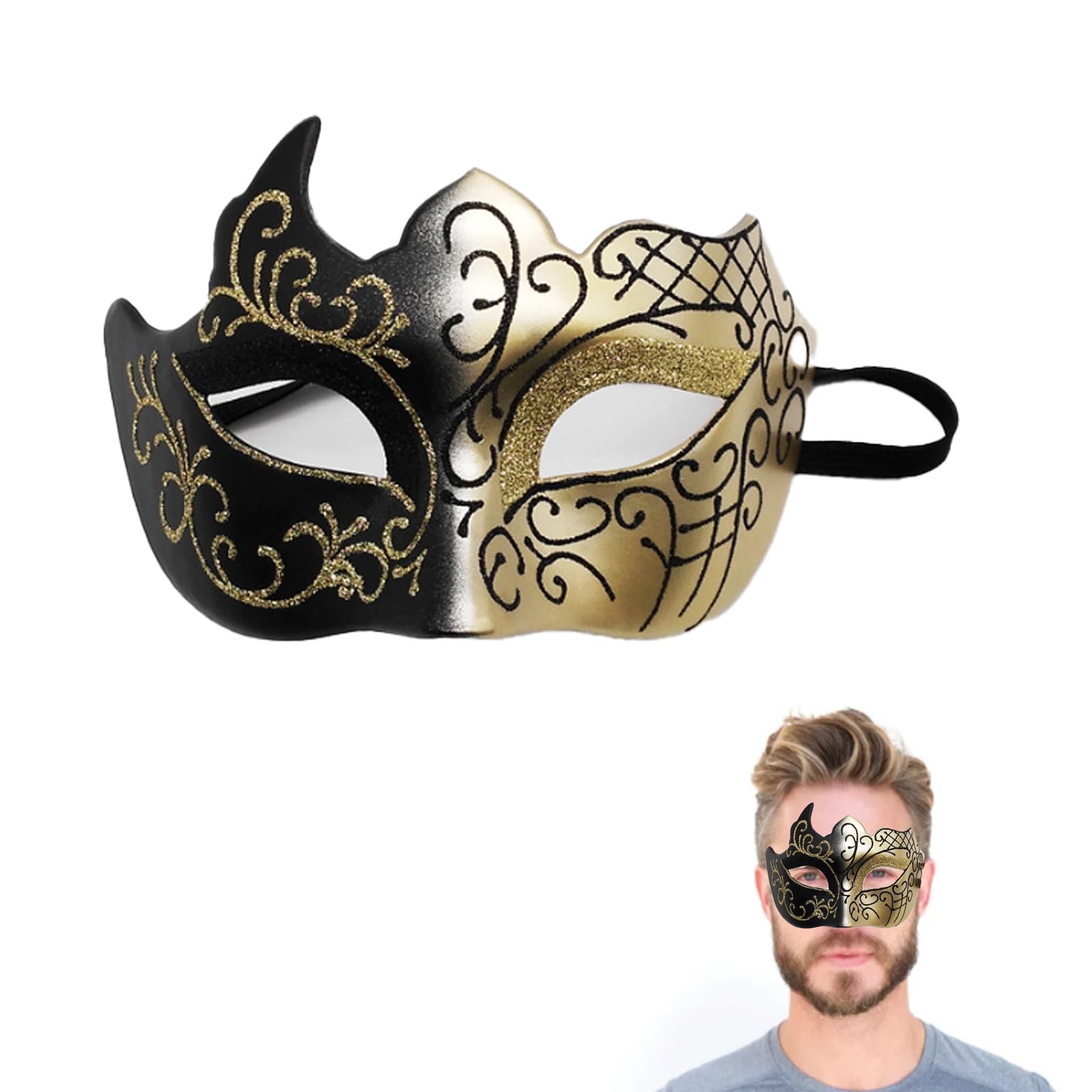 Spldsun Venetian Party Mask, Masquerade Mask Carnival Mask Ball Party Mask, For Halloween, Prom Party, Carnival And Other Party Costume Decorations (Black And Gold)