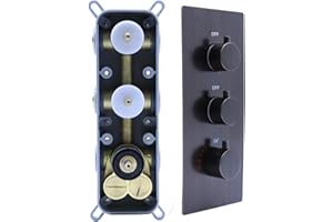 Drettyer 2 Function Shower Thermostatic Valve 3 Round Knob Valve Body Can Control Water Volume and Work at the Same Time Concealed Brass Bathroom Replacement Valve(Oil-Rubbed Bronze, 2-Way)