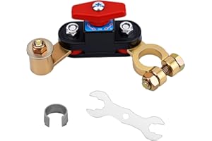 Car Battery Disconnect Switch with Wrench & Washer, Heavy Duty Car Battery Power Cut Off Breaker 12-24V Top Post Kill Switch 