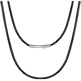 Bestyle Leather Necklace Cord for Men Women,Waterproof Braided Leather Rope Chain for Pendant, 2/3MM Black/Brown Necklace String with Stainless Steel Clasp,16-30"