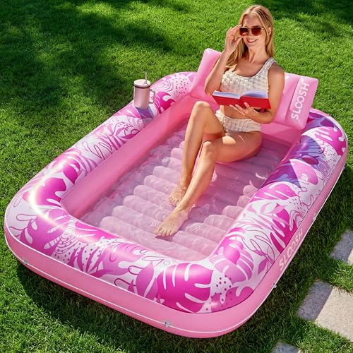 SLOOSH Inflatable Tanning Pool Float, 70"x46" Pool Floats for Adults with Pillow, 4 in 1 Float Tanning Raft, Sunbathing Bed for Sunbathing for Sunbathing for