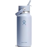 Hydro Flask Water Bottle - Insulated Stainless Steel - Wide Mouth Flex Straw Lid, Non Spill, Leakproof and Refillable in 32 Oz Surf Blue