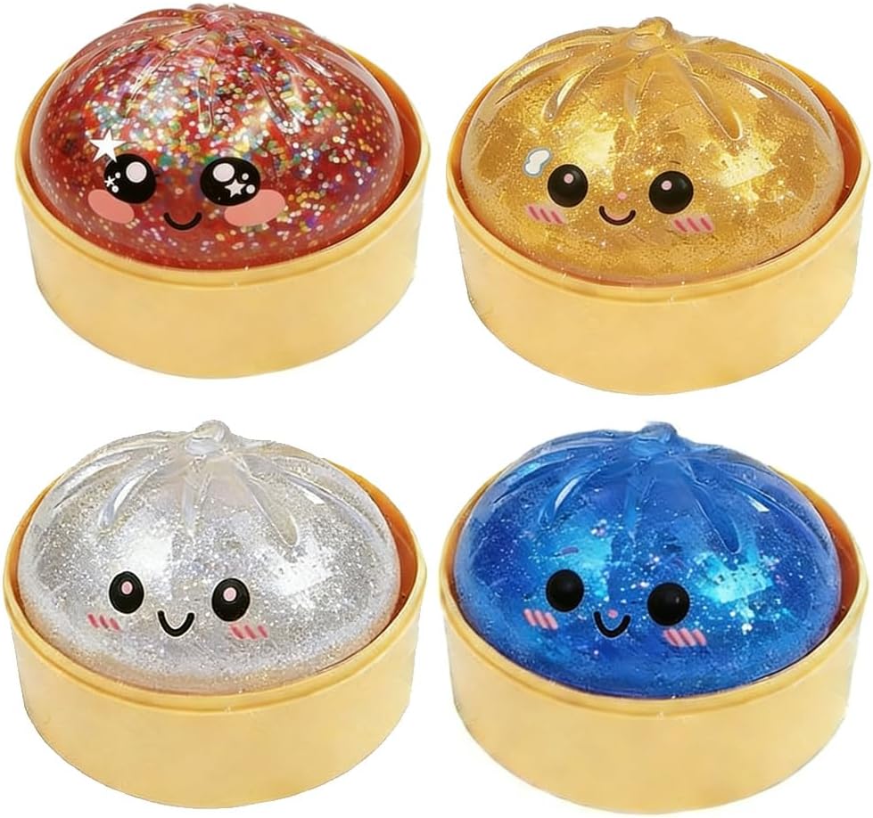 Dumpling Squishy, 2026 New Bun Squeeze Stress Relief Ball with Steamer Box for Stress Relief (4 Pcs)