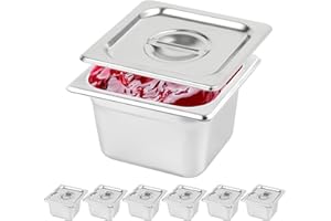 Restlrious Hotel Pan 1/6 Size Stainless Steel Steam Table Pan with Lid, 4" Deep Chafer Food Pan, Pack of 6 Stackable Anti-Jam Steam Pan for Hotel, Restaurant Supplies, Party, Buffet & Event Catering