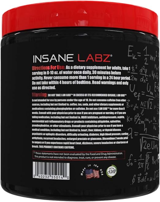 Amazon Com Insane Labz I Am God Pre Workout High Stim Pre Workout Powder Loaded With Creatine And Dmae Bitartrate Fueled By Ampiberry Energy Focus Endurance Muscle Growth 25 Srvgs Drink Ye All Of It