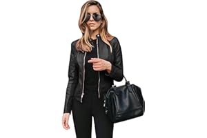 YMING Womens Faux Leather Zip Up Jackets PU Short Moto Coat Fall Slim Fit Biker Outwear Plus Size