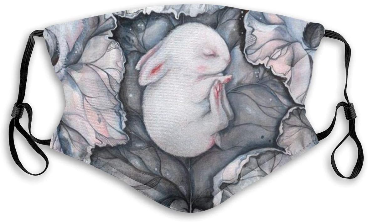 Bunny Sleeping Lotus Leaf Anti PM2.5 Breathing Mask Air Dust Face Mouth Mask Breathable Replaceable Filter Mask Mouth Dust Masks for Outdoor Sport Half Mask Dust Face Anti Pollution Mask