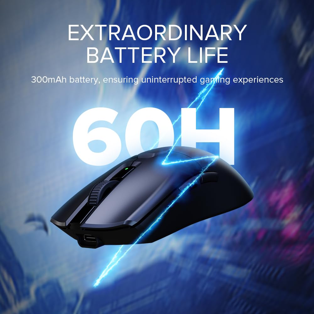 DeLUX M800 Ultra Wireless Gaming Mouse, Nordic 52840 MCU, PAW3395 26000DPI, 1000Hz Polling Rate, Tri-Mode Connection, 49g Lightweight, 60 Hours Endurance (300mAh-Black)