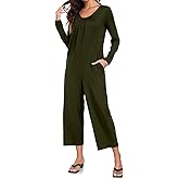 VUTRU Casual Jumpsuits for Women Long Sleeve Loose Overalls Wide Leg One Piece Pajamas Long Pants Romper with Pocket