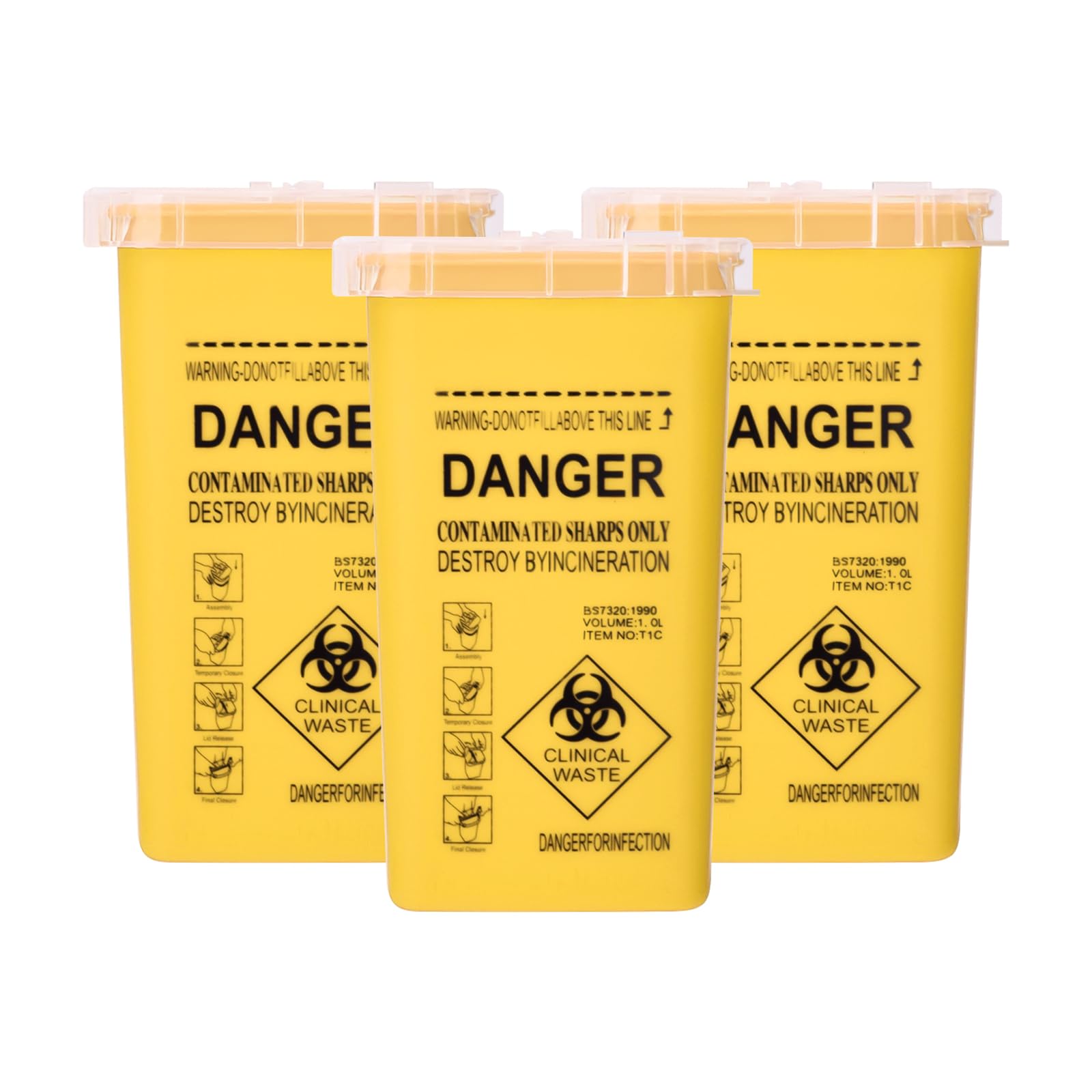 BAMTTOO 3pcs Needle Disposal Box Containers Tattoo Disposal Collector Sharps Container Waste Boxes for Tattoo Supplies and Equipment (Yellow)