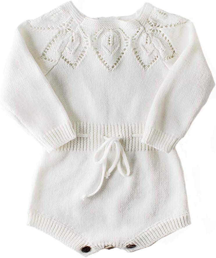 Newborn Baby Girls Cute Knit Strap Romper Leaves Pattern Jumpsuit Bodysuit