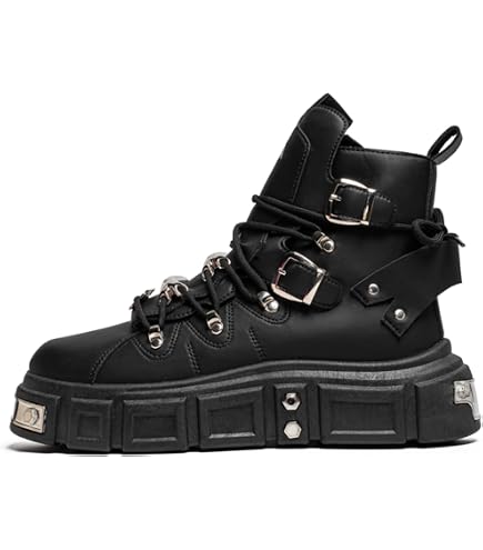 Amazon.com | Y2K Industrial Gothic Faux Leather Platform Combat