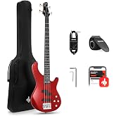 Donner Electric Bass 4 Strings Full-Size Guitar Kit PJ-Style (Red) | Standard Bass Electric Bass for Adults with Free Online Lesson, Gig Bag Guitar Strap and Guitar Cable Included, DPJ-100