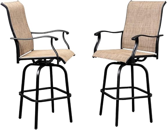 Amazon Com Zfranc 2pcs Wrought Iron Swivel Bar Chair Patio Swivel Bar Stools Outdoor High Patio Chairs Furniture With All Weather Metal Frame Garden Outdoor
