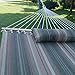 Prime Garden Quilted Fabric Hammock with Pillow, Hardwood Spreader Bars, 2 People, Desert Stripe