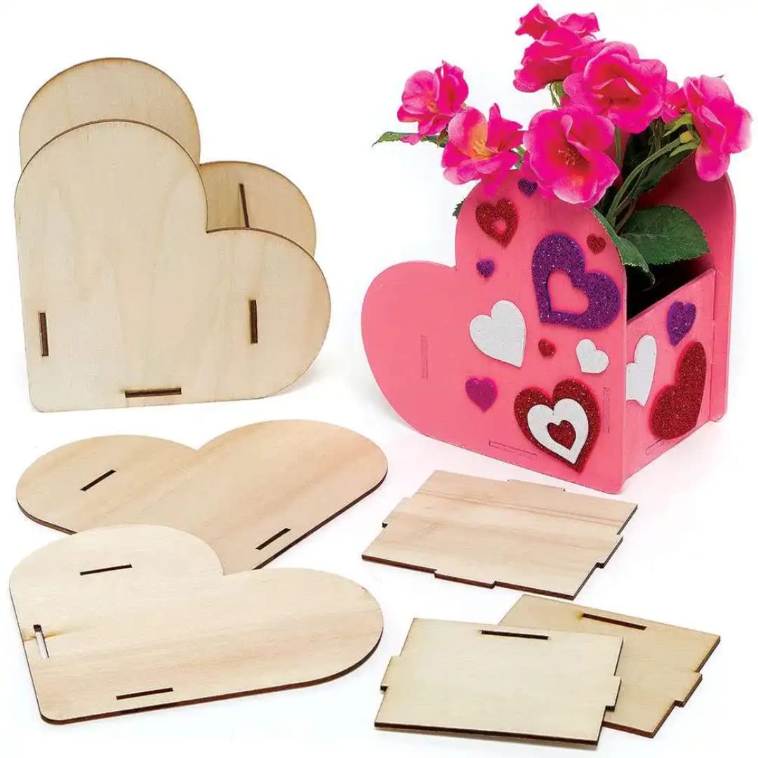 Baker Ross Heart Wooden Flowerpot Kits - Pack of 3, Wood Valentines Crafts for Children (FC435) — image 1