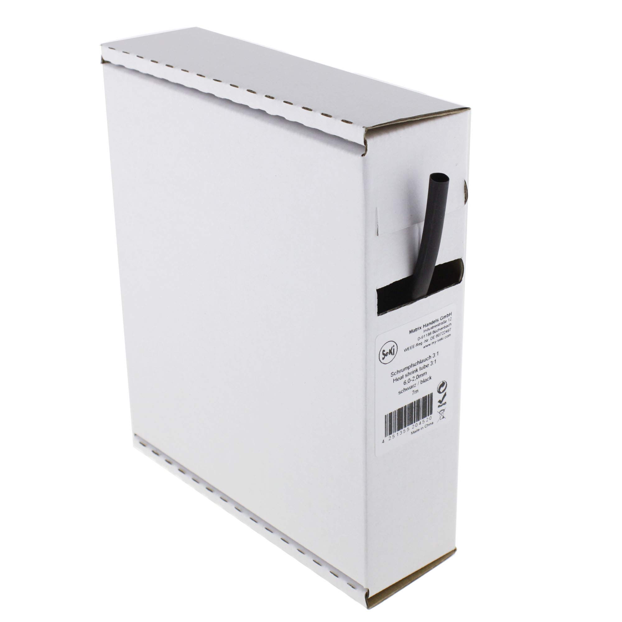 Heat Shrink Tubing Black 3:1 6.0-2.0 mm 7 Metres Dispenser Box