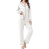 Ekouaer Womens Pajamas Set 2 Piece Button Down Pjs Soft Long Sleeve Top and Pants Sleepwear Set Lounge Sets