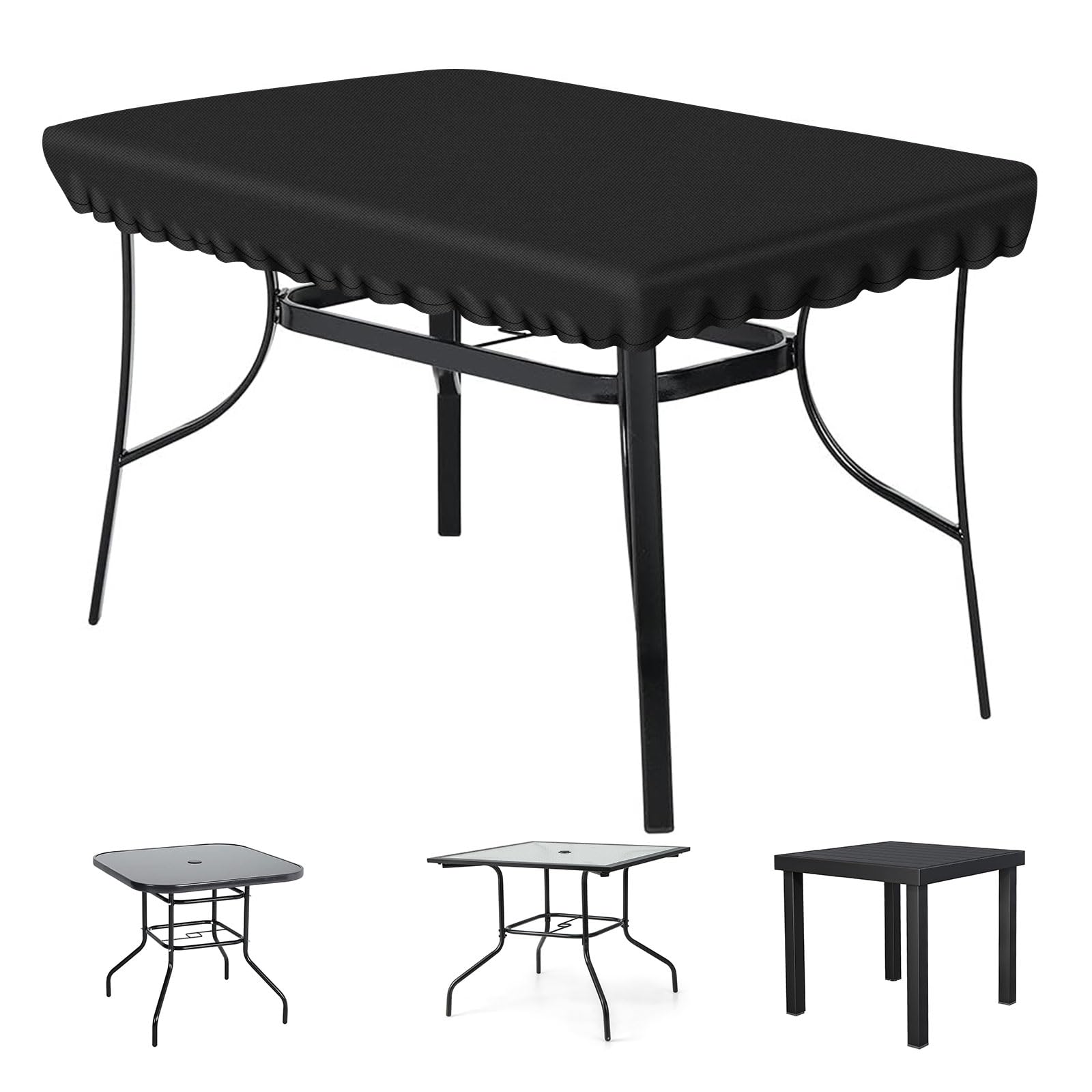 PATIO PLUS Rectangular Garden Table Top Cover, Waterpoof, Windproof, Heavy Duty 420D Oxford Fabric, Patio Table and Folding Table Cover, Suitable for Tables 220*100*15cm Black