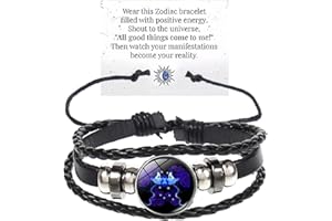 IQPDYV Zodiac Signs Spirit Bracelet Multilayer 12 Constellation Bracelet for Women Men Handmade Woven Zodiac Leather Bracelets Adjustable Glow in the Dark Zodiac Cuff Bangles for Constellation Lover