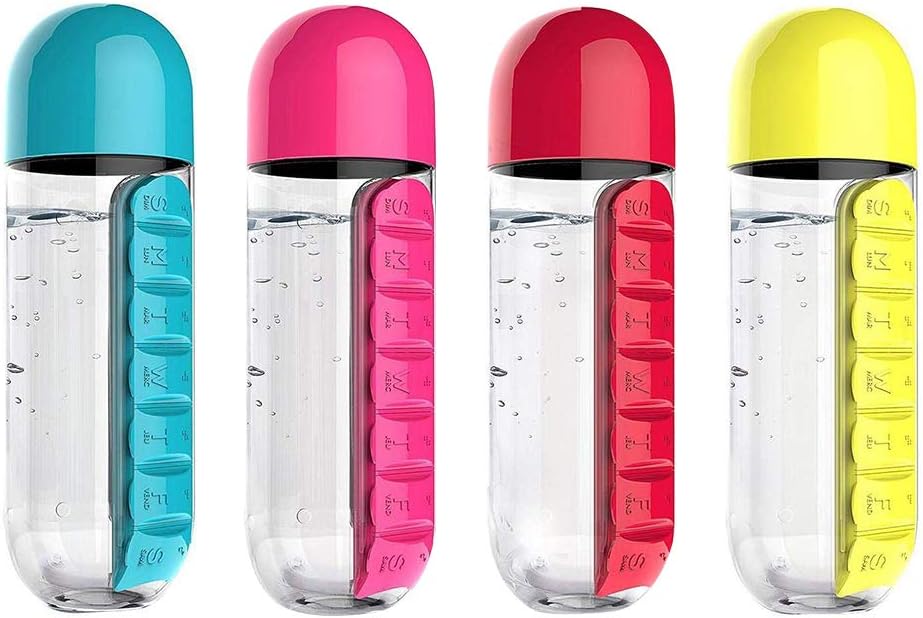 Macabolo 2 in 1 Portable Water Bottle with Pill Box Organizer 7 Days Planner Box Travel Medication Cases Containers (600ml) - Image 4