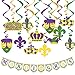 37ct Mardi Gras Decorations Pre-assembled | 16 Mardi Gras Hanging Swirls with Cutouts, 1 Mardi Gras Pennant Banner & 4 Stings of Mardi Gras | Mardi Gras Party Supplies | Mardi Gras Decor
