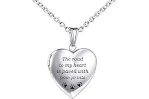 YOUFENG Dog Paw Locket Necklace that Holds Pictures Love Heart Photo Locket Crystals Necklace Pendant Birthday Gifts