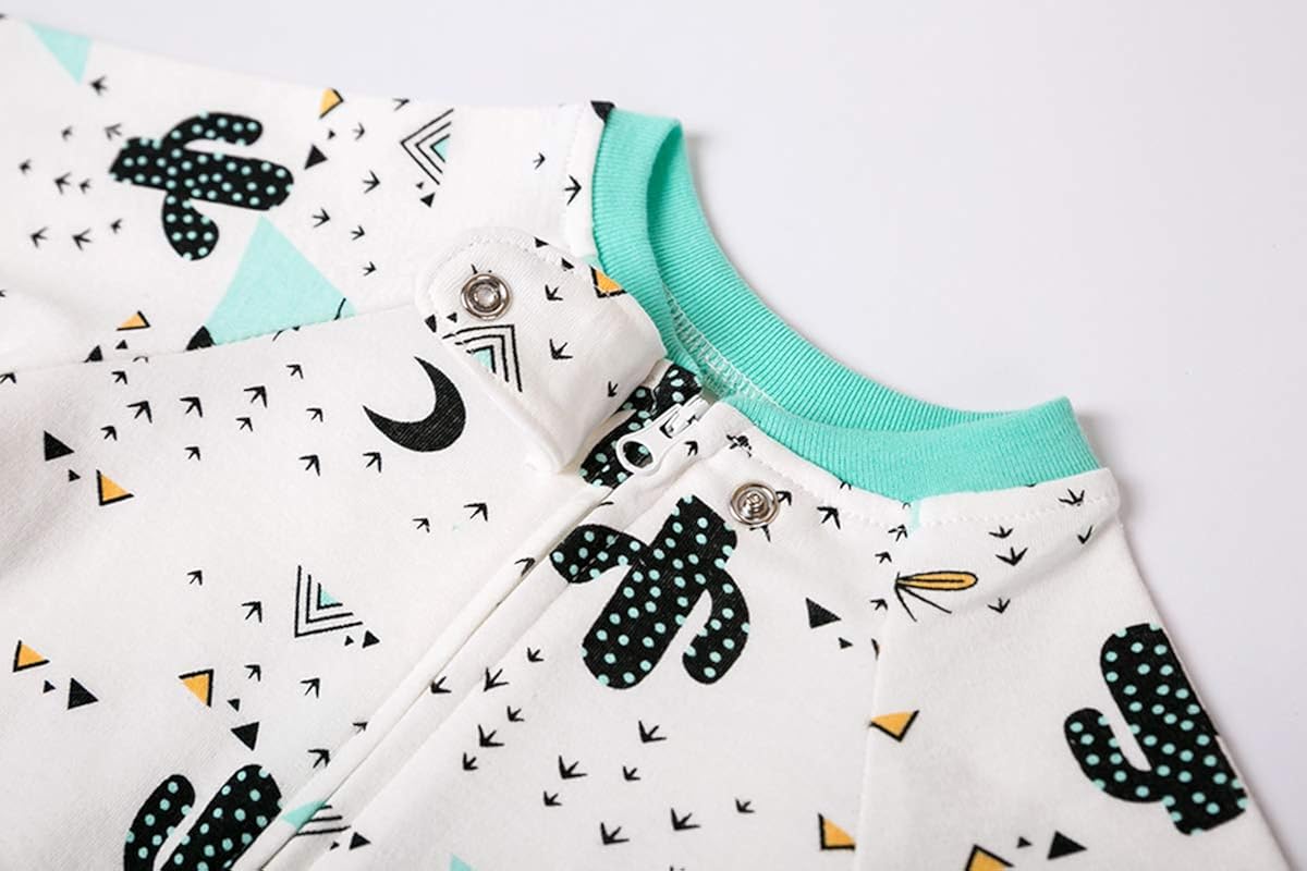 JunNeng Newborn Baby Cotton Footies Romper Infant Long Sleeve Animal Plant Printed Sleeper Pajamas One Piece: Clothing