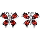Butterfly Earrings for Women, S925 Sterling Silver Birthstone Stud Earrings Colored Gemstone Butterfly Jewelry Birthday Celebration Gift