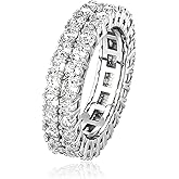 TOPGRILLZ 2-Row Cubic Zirconia Band Ring for Men & Women, 14K Gold Plated Brass, 9 mm Wide Iced-Out Eternity, Sizes 6-12, Golden or Silvery
