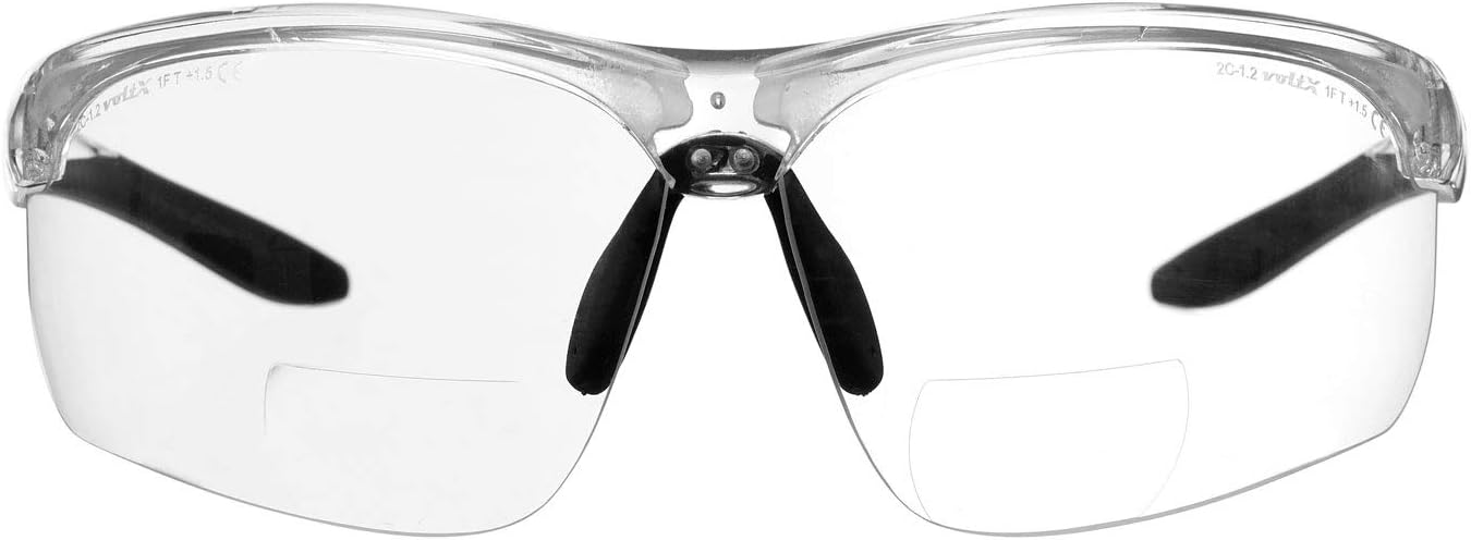 voltX 'ULTIMATE SPORTS' Bifocal Safety Glasses (+1.0 Dioptre, Clear), Anti Fog Coated UV400 lens, Adjustable nosepiece