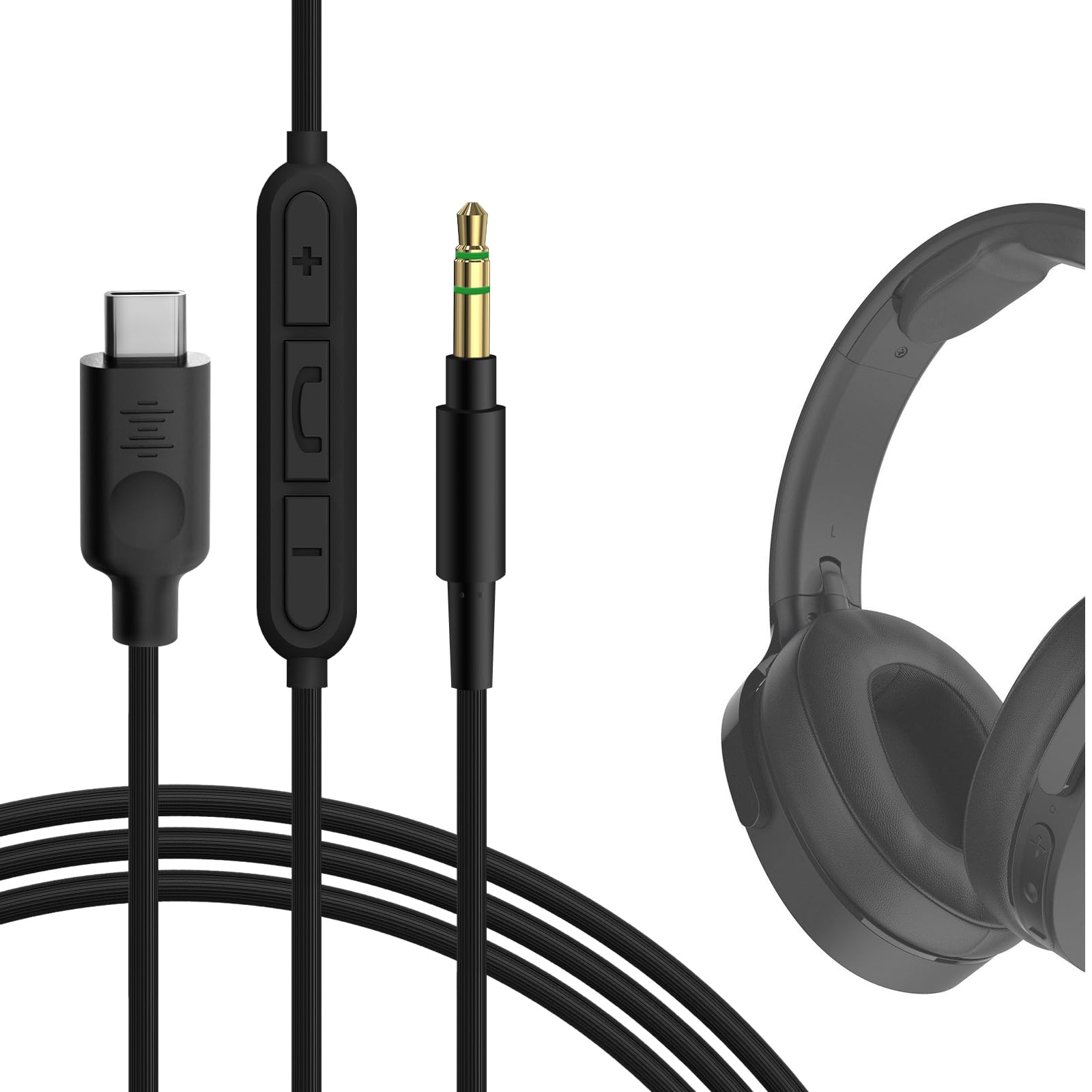 GEEKRIA USB-C Digital to Audio Cable with Mic Compatible with Skullcandy Hesh Evo/ANC, Riff 2, Replacement Type-C Aux Audio Cord with Inline Microphone and Volume Control (4 ft/1.2 m)