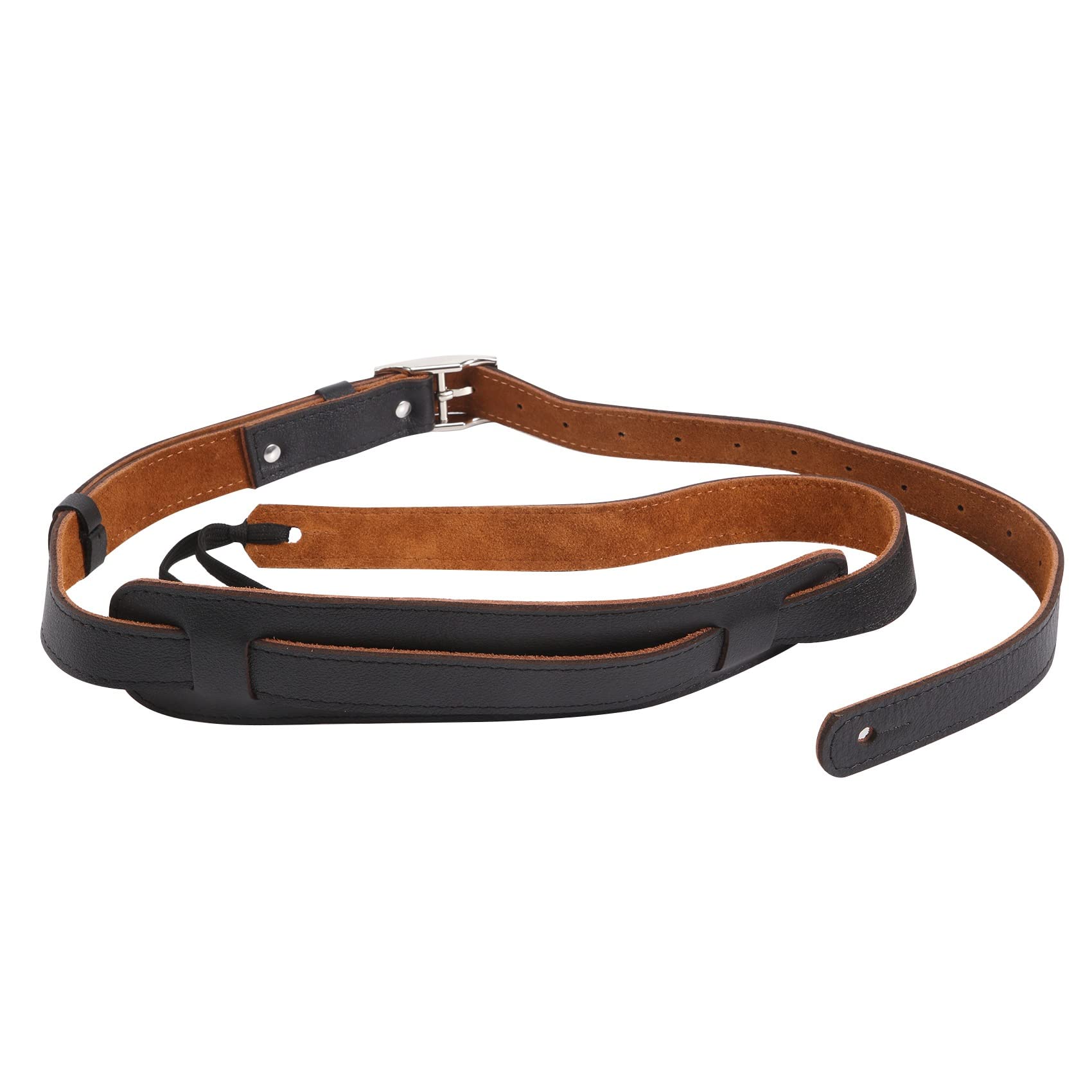 Wanjorlay Leather and Metal Buckle Electric Guitar Strap Belt Shoulder Pad Adjustable Vintage Guitar Straps-Black Color