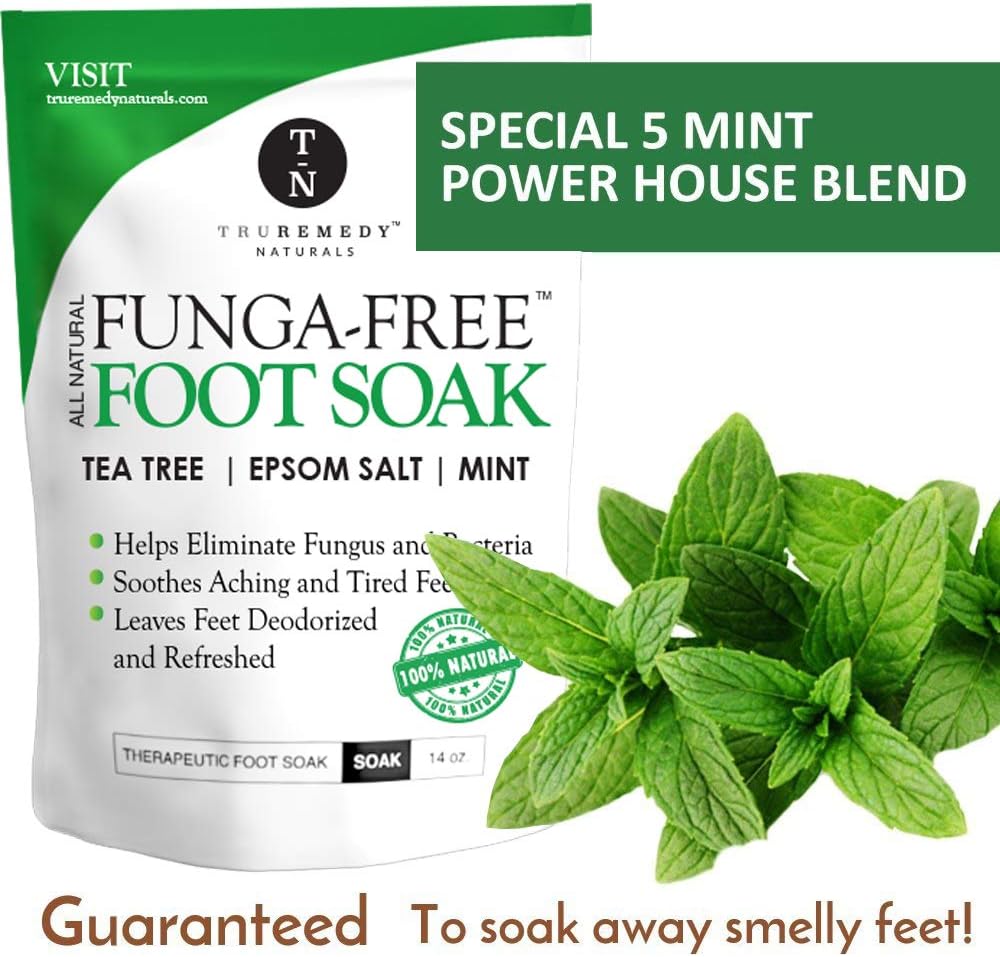 Tea Tree Oil Foot Soak with MSM, Epsom Salt & Mint, Feet Soak Helps Toenail System, Athletes Foot & Stubborn Foot Odor - Foot Bath Salt Softens Calluses & Soothes Sore Tired Feet, 14 Ounce: Health & Personal Care