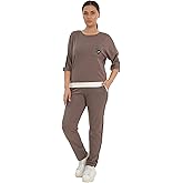 Exitline Fashion Women Ladies Blouse Rhinestone Pocket Detail Tracksuit Sets, Lounge Set, Jogger Sweatpants Casual Outfit