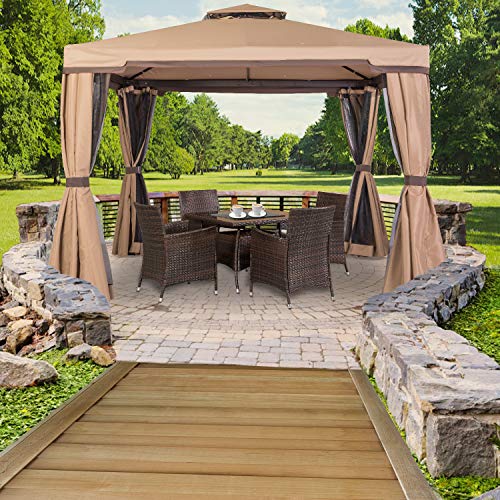 SUNCROWN Outdoor Garden Gazebo 10′ x 10′ Patios Gazebo All-Season Permanent Gazebo w ...